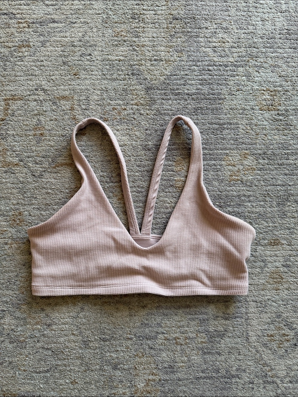 Alo Yoga Soft V-Neck Ribbed Bralette in Light Taupe